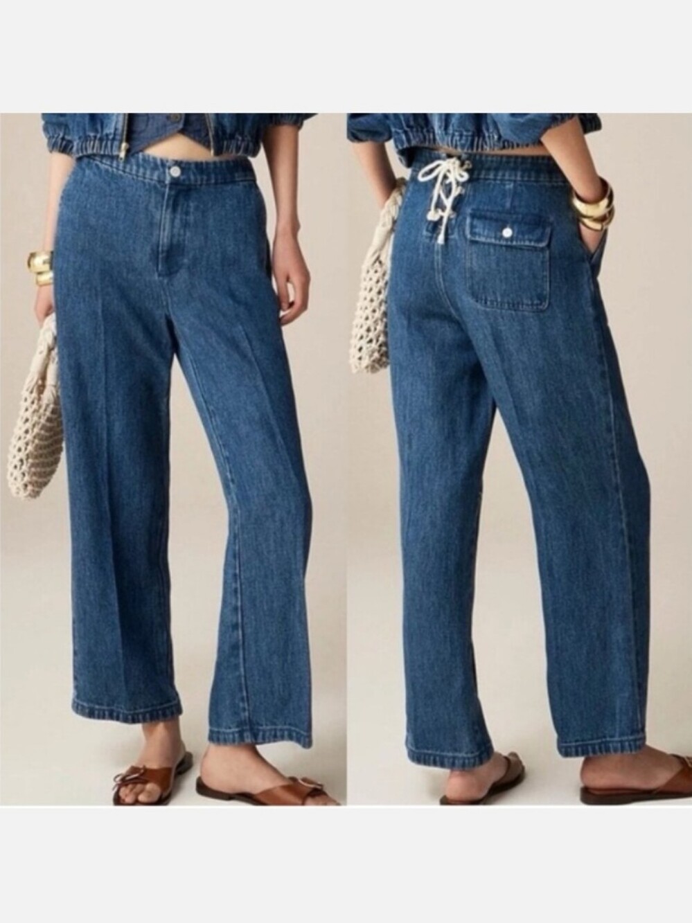 J. Crew Lace-Up Drapey Wide Leg Crop Jeans Size 25 NWT!